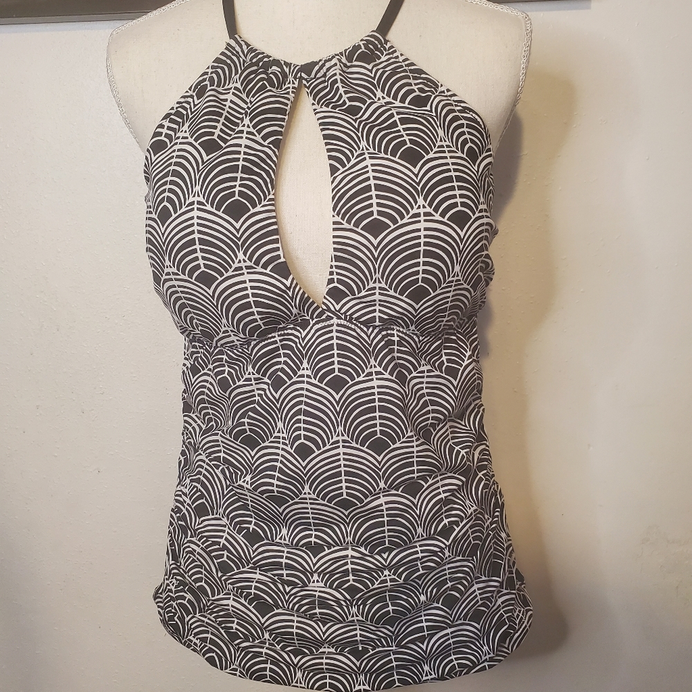 Leilani Black & White Keyhole Halter Tankini Top